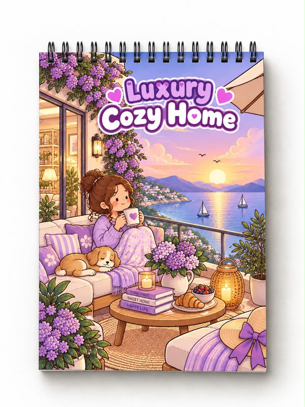 Luxury Cozy Home Boyama Kitabı - Çocuk ve Yetişkinler İçin Rahatlatıcı Boyama Sayfaları